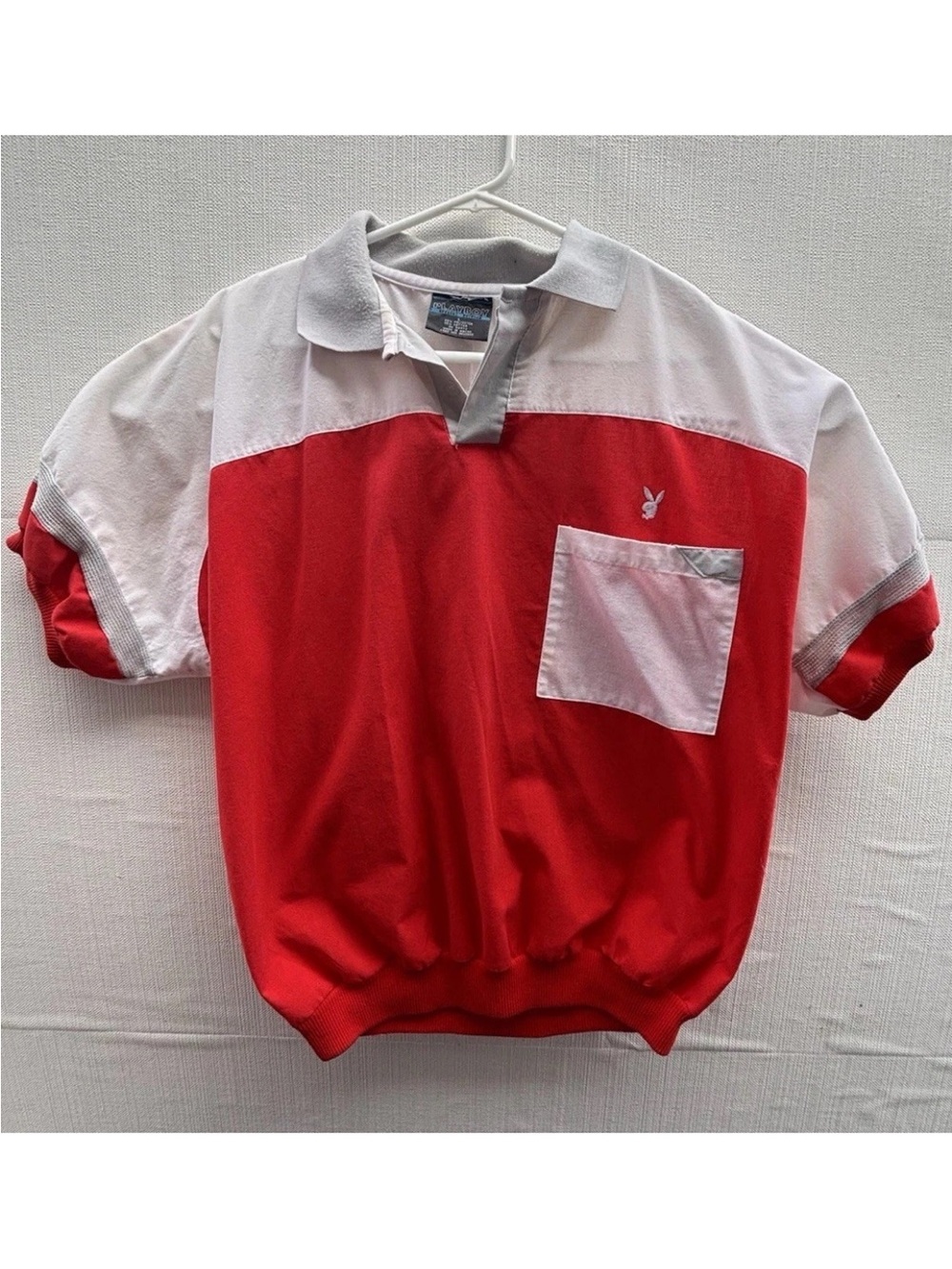 Vintage 80s 90s Playboy Special Edition Colorblock Polo Shirt Red White Large